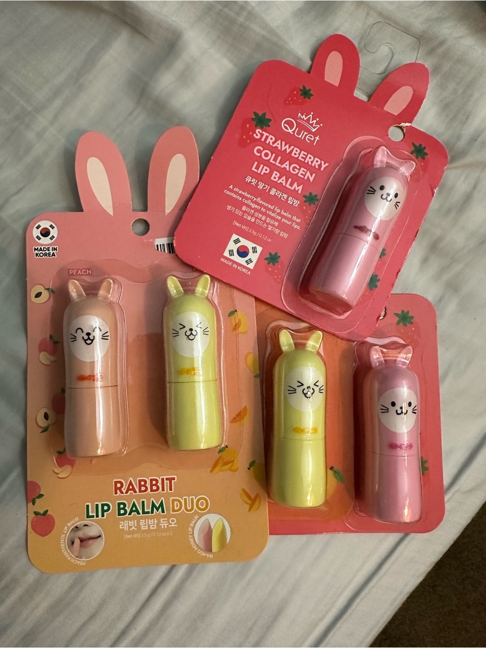 Rabbit Lip Balm Duo & Strawberry Collagen Lip Balm - mango honey & Peach bundle